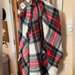 LOFT Festive Plaid Throw Blanket - Red, Green, White